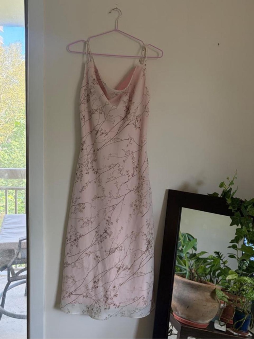 New York & Company Pink Floral Slip Midi Dress